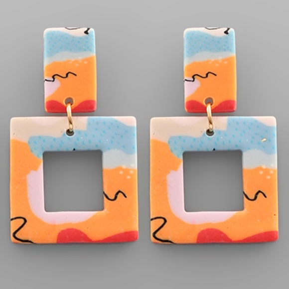 Clay Marble Square Earrings - Picture 2 of 2